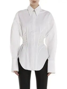 MUGLER White Corset-Style Button-Down Shirt - Women's Top
